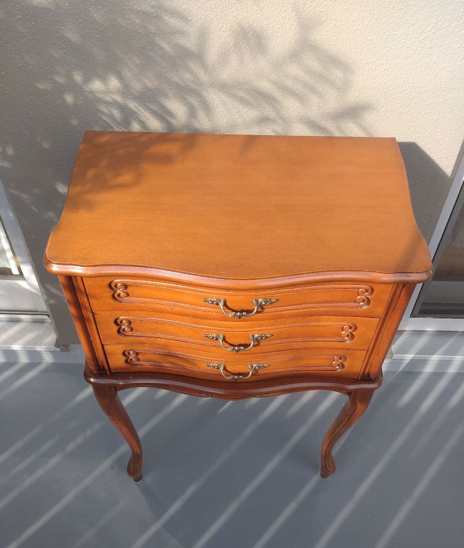 木製アンティーク調 猫脚 3段引き出し コンソールテーブル