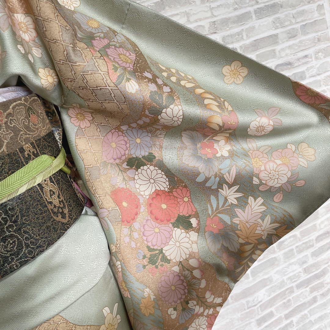訪問着　フルセット　辻ヶ花　桜のような辻ヶ花　金駒刺繍　綸子　半衿　着物　Q5