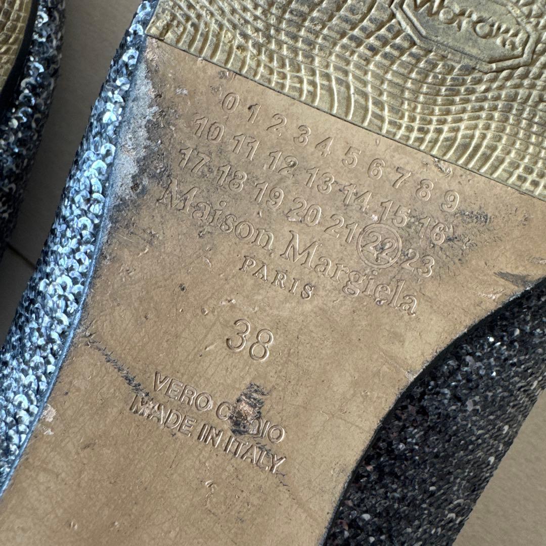 マルジェラ tabi タビ バレエ メタリック スパンコール シルバー 38