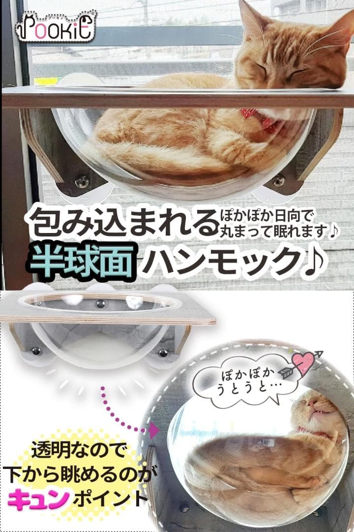 POOKIE 猫 窓 ハンモック スケルトン 窓ベッド ステップ【3点セット】