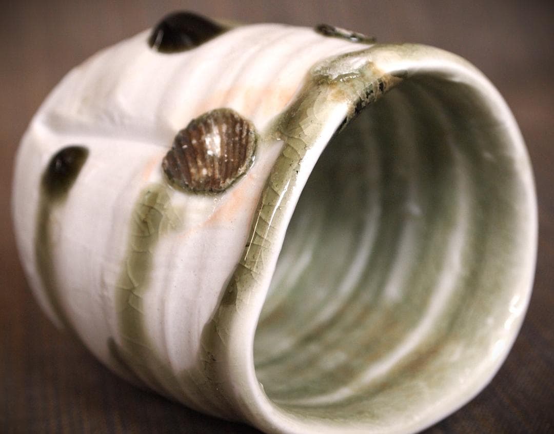 希少作★谷本貴【師：師：森正・谷本景】白磁(ビードロ）湯のみ★共箱