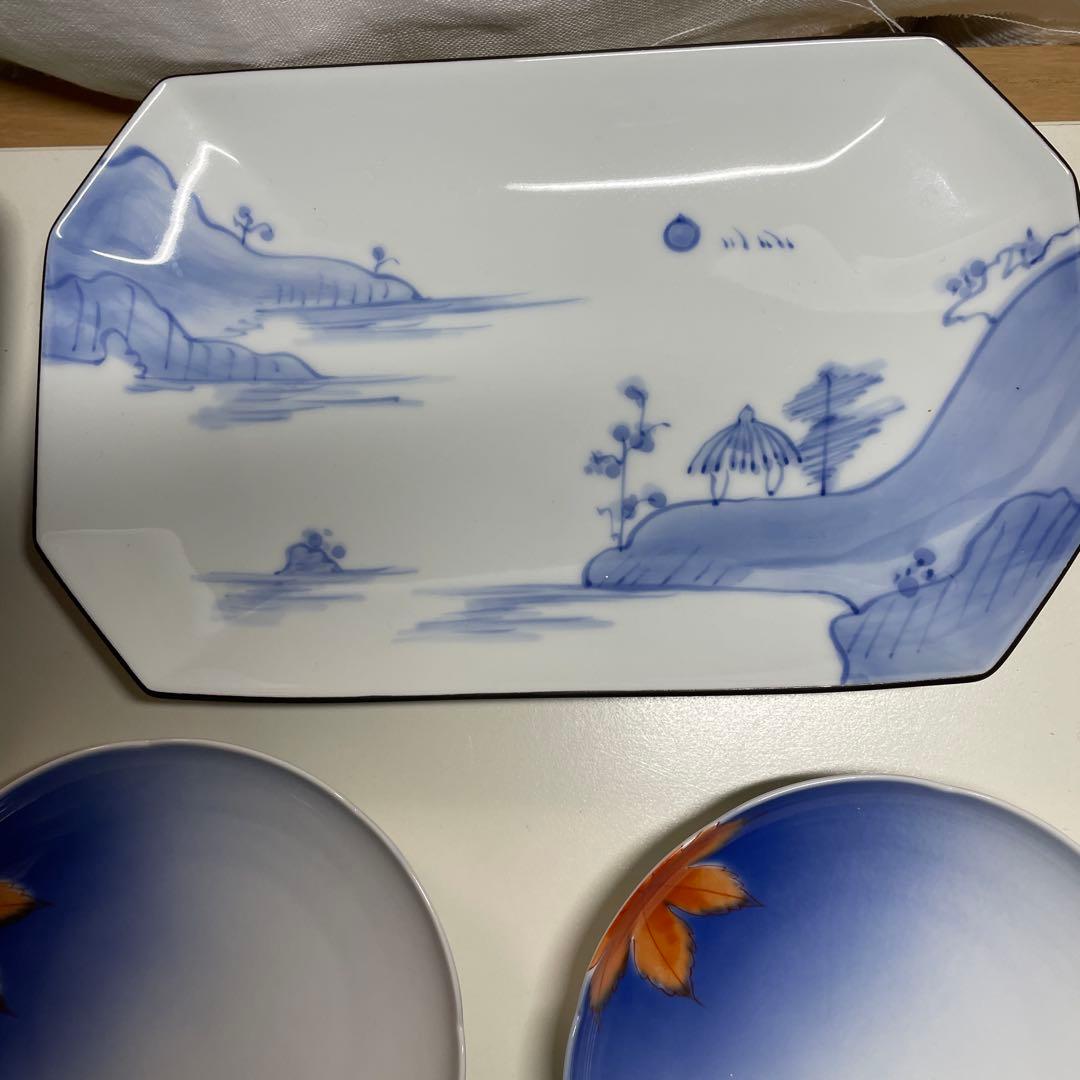 深川製磁　長皿２枚 青天の紅葉　小皿５枚