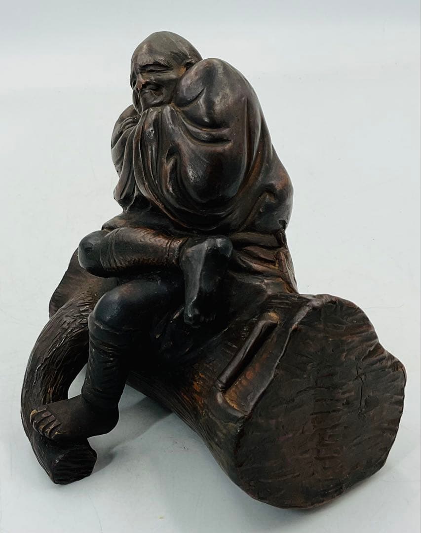 【58】▲明治時代　備前焼　古木で休む農夫像　希少　珍品▲