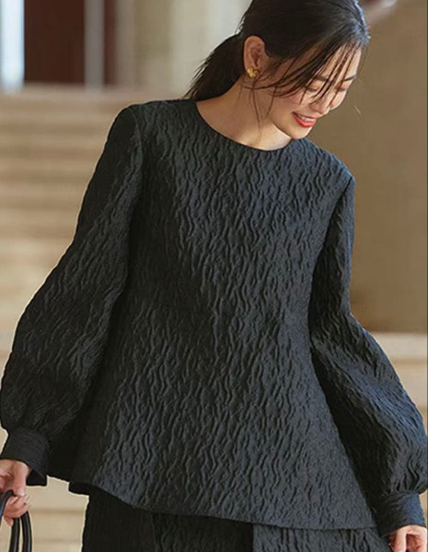 【新品タグ付き】23区 洗える　エクラジャカード ペプラム ブラウス　黒