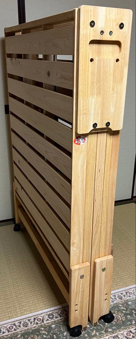 まゆ　檜製　折り畳み　すのこベッド ハイタイプ　キャスター付き　中居木工製