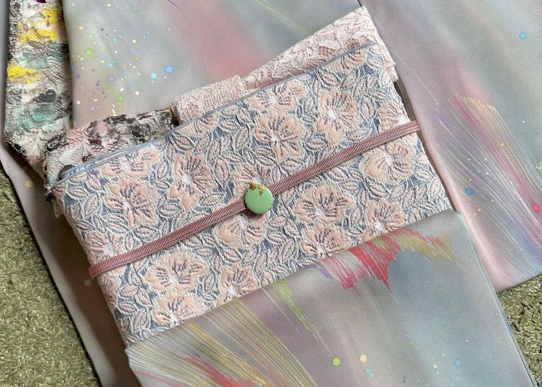 Tsubakian グリッターフラワー兵児帯（桃色珊瑚）