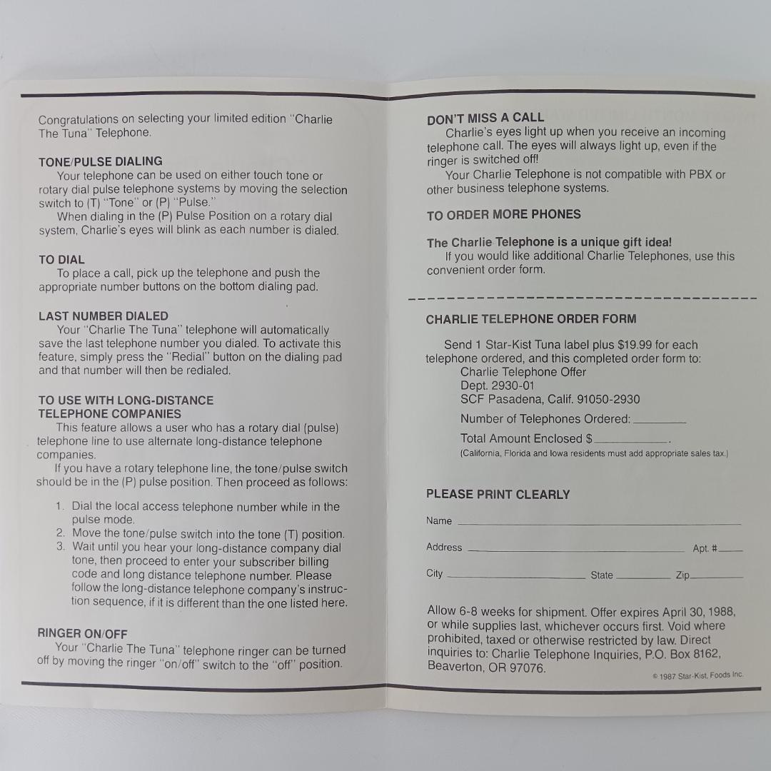 【未使用品】チャーリー ツナ 電話機 80年代 Charlie Tuna