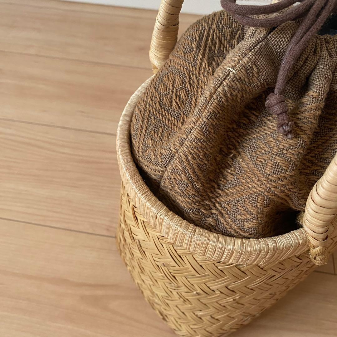 竹細工　手提げ籠　刺子の内布つき
