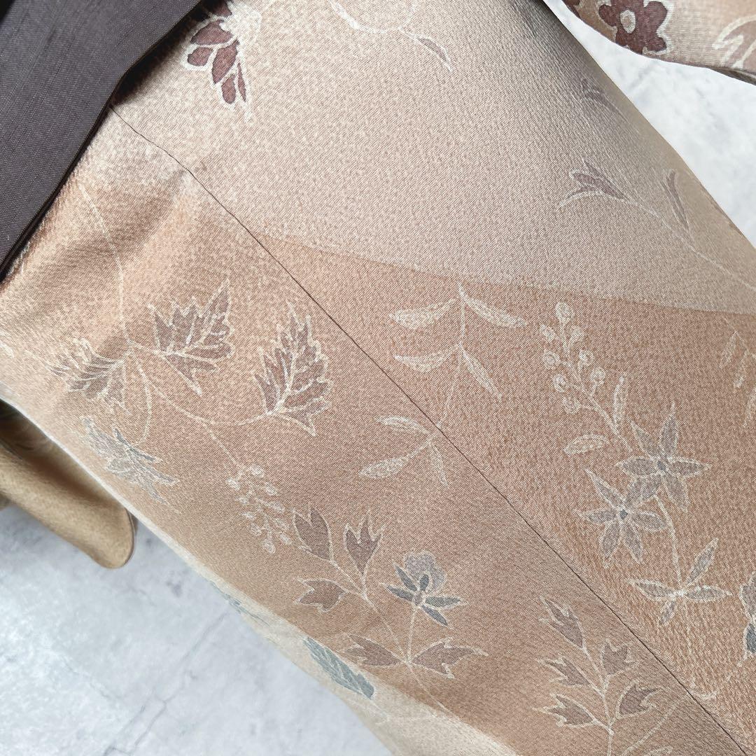 小紋　フルセット　着物　正絹　ベージュ　更紗模様　m2