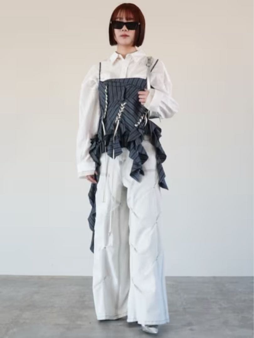 PRANK PROJECT ラッフルレースアップストライプトップス