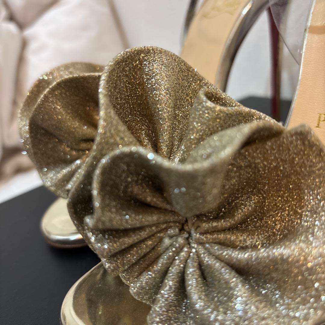 クリスチャンルブタン Paris ゴールド フリル ハイヒールサンダル