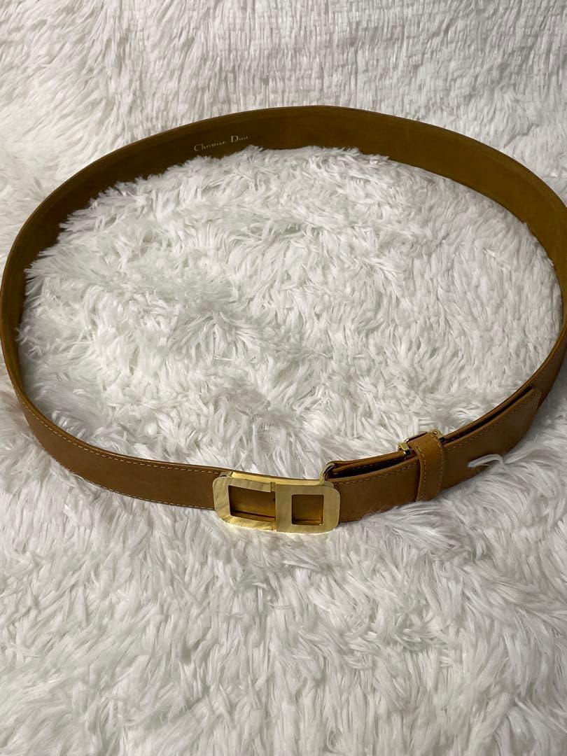 希少　Christian Dior ベルト 本革 キャメル ゴールドバックル