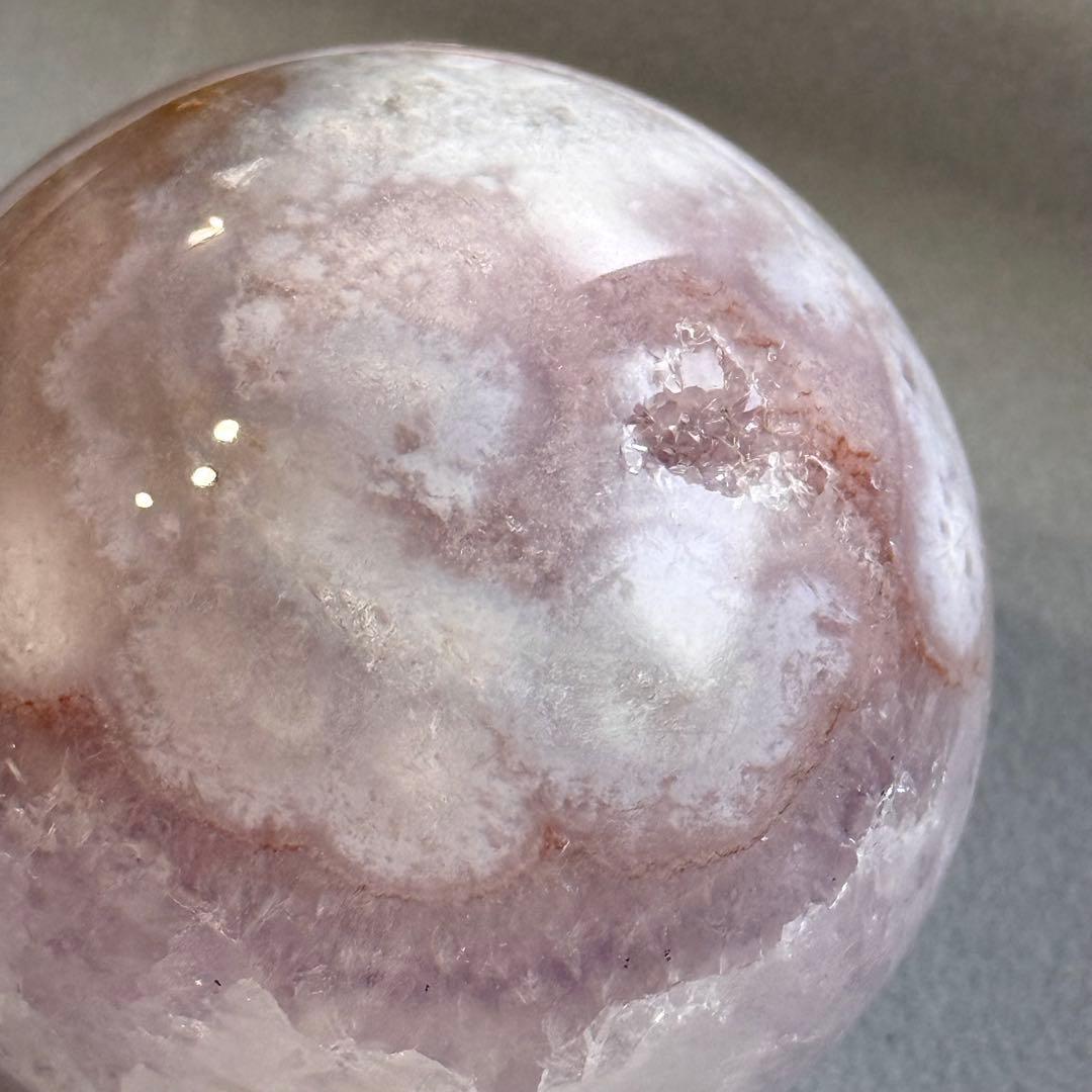ピンクアメジストフラワーアゲート　淡ピンクパープル　スフィア　59mmブラジル産