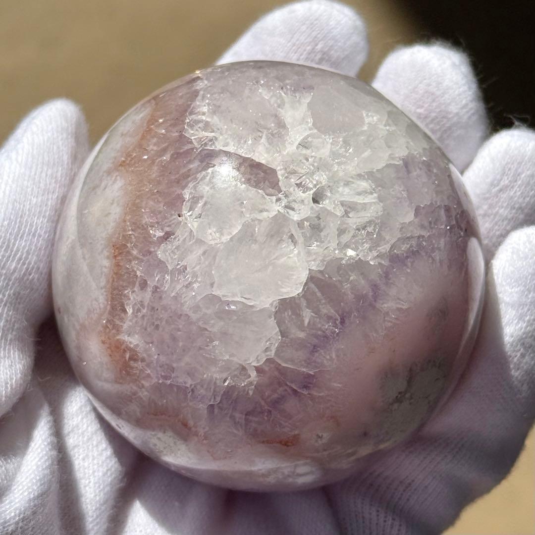 ピンクアメジストフラワーアゲート　淡ピンクパープル　スフィア　59mmブラジル産