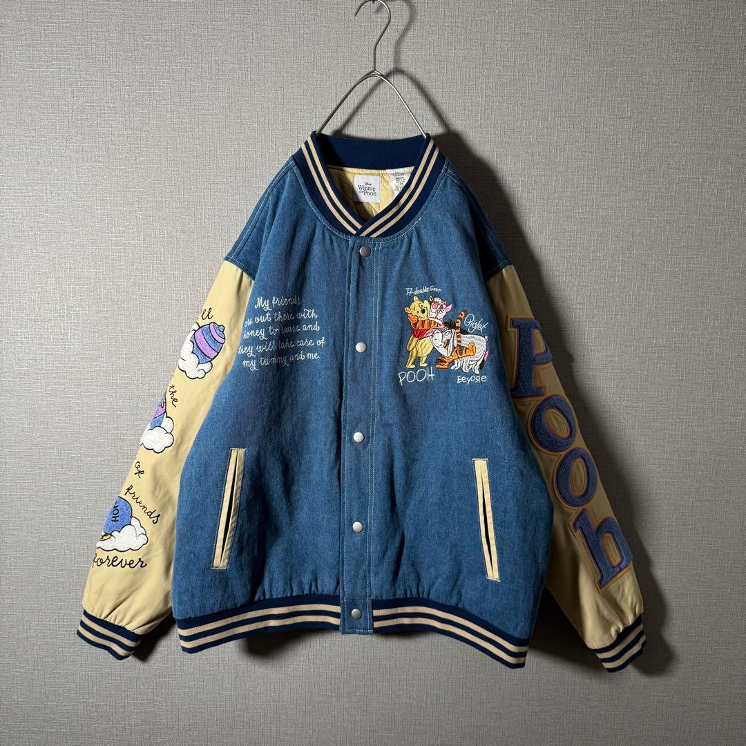 【新品・タグ付き】香港Disney プーさん 刺繍 スタジャン アームロゴ L