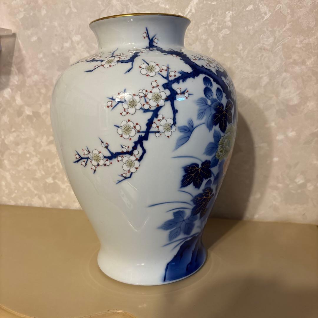 深川製磁　宮内庁御用達　梅芙蓉　花瓶　金彩　大花瓶　壺　高さ約３1センチ　箱付き