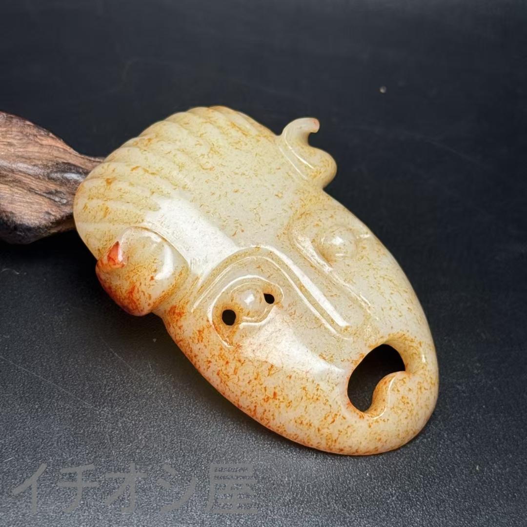 中国古美術【和田古玉 石家河文化 玉面具】 祭祀玉器 置物 唐物 裝身具 細工