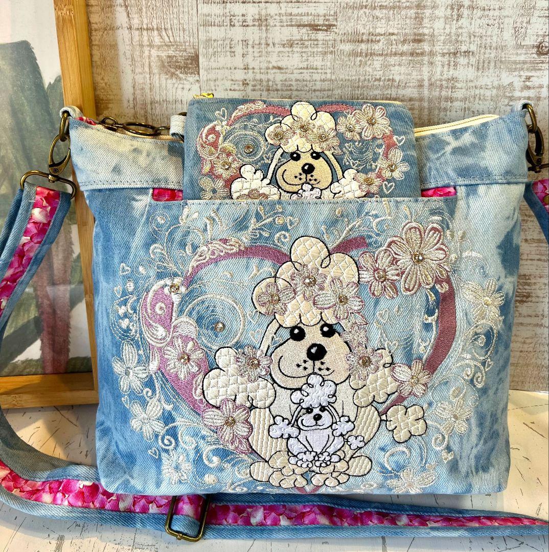 ＊お纏めリクエスト＊SSライトブルーWデニム刺繍のショルダーバッグ♡ケース