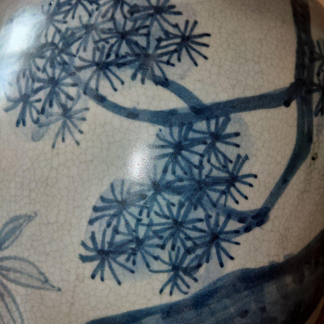 李朝　松竹文染付白磁花瓶　高さ45cm