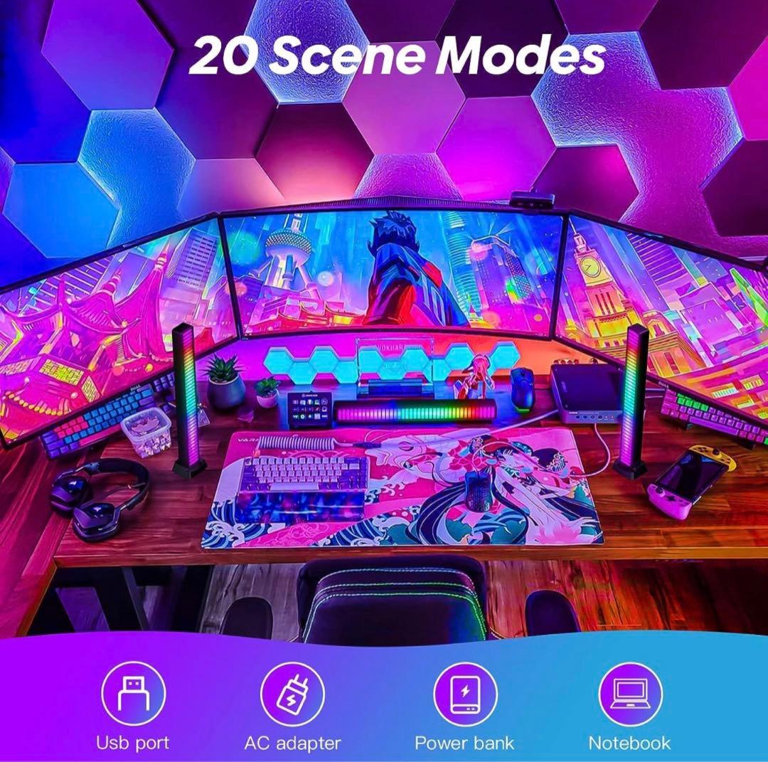 2つ音楽連動 スマート LED ライト,音に反応するライト、APPコントロール