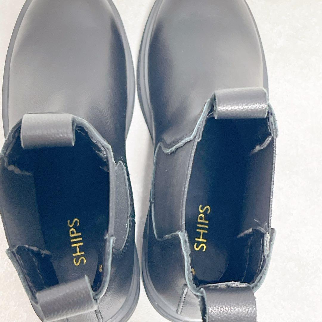 未使用級◆SHIPS チェルシーブーツ　サイドゴアブーツ　ラギットソール黒レザー