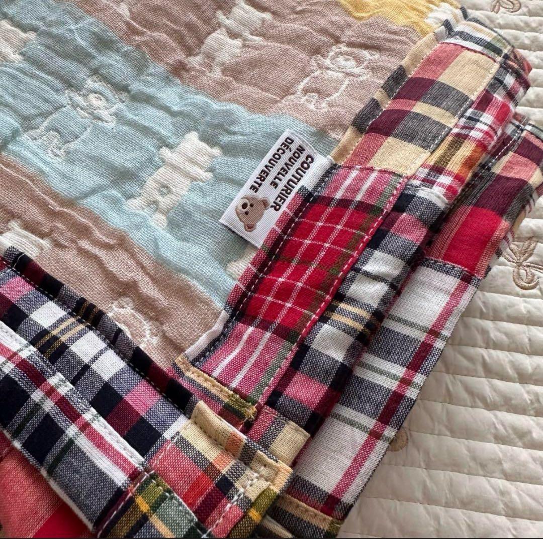 a様❤ハンドメイド　限定くまさん×パッチワーク6重ガーゼケットブランケット