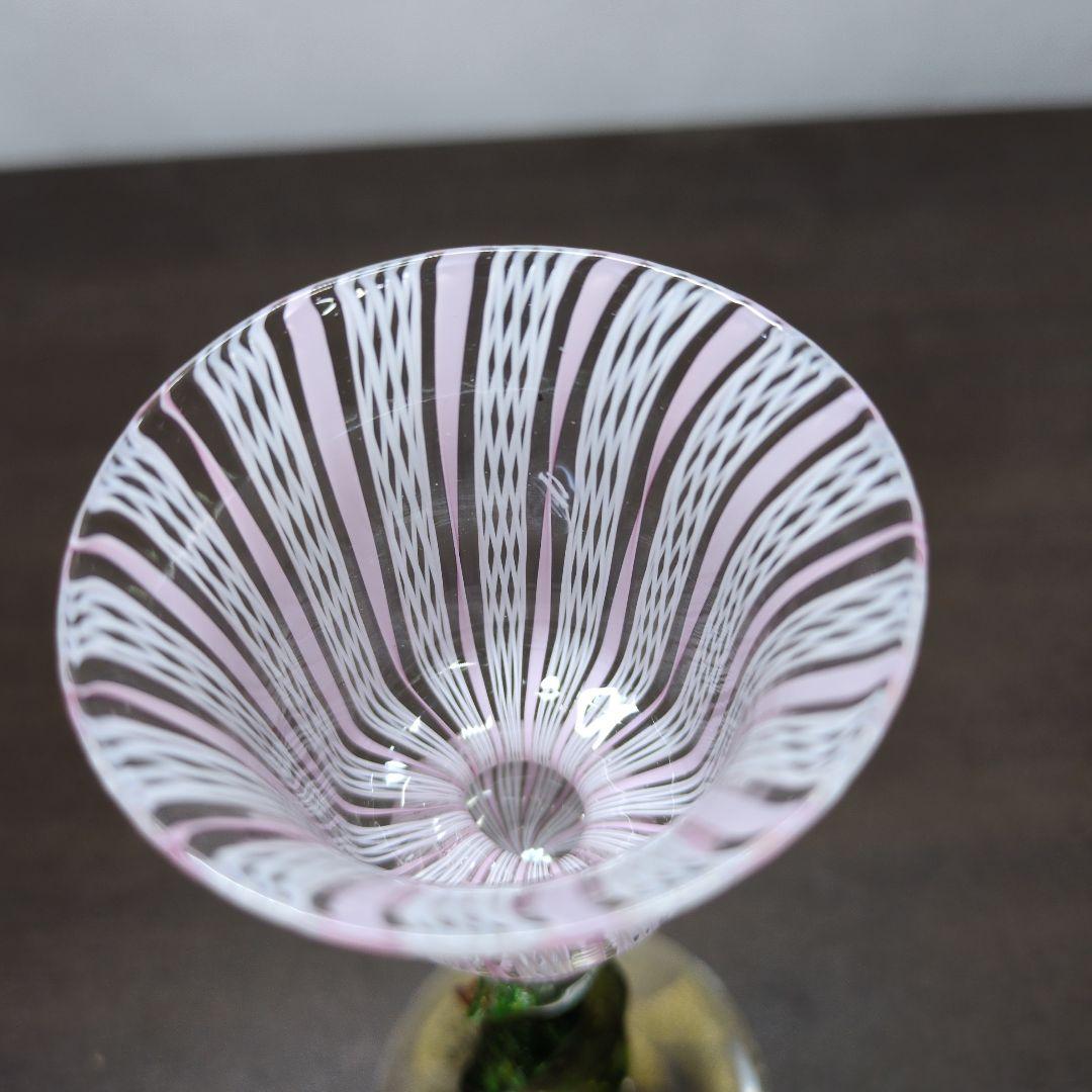 ムラーノガラス 金彩 レースガラス 花形ステム ミニグラス 酒器