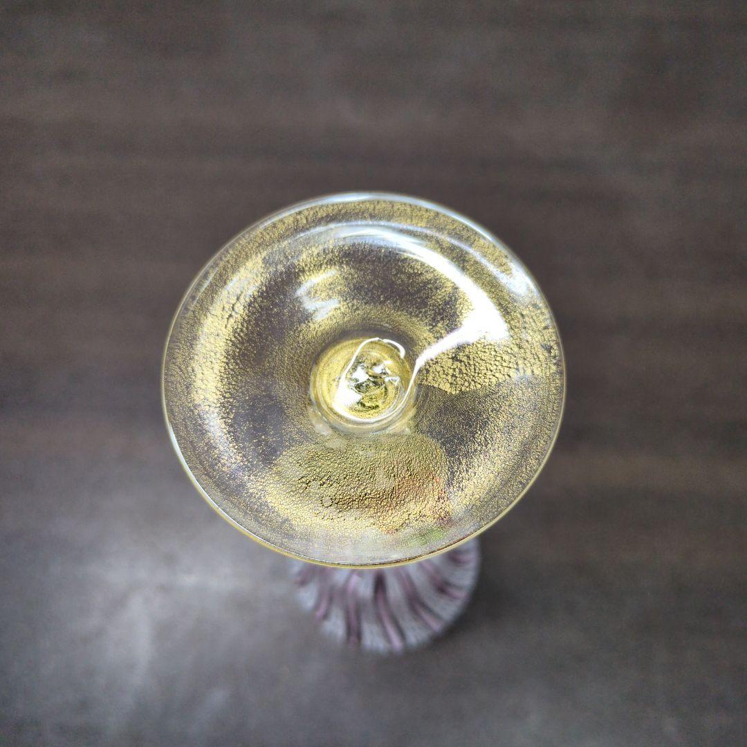 ムラーノガラス 金彩 レースガラス 花形ステム ミニグラス 酒器