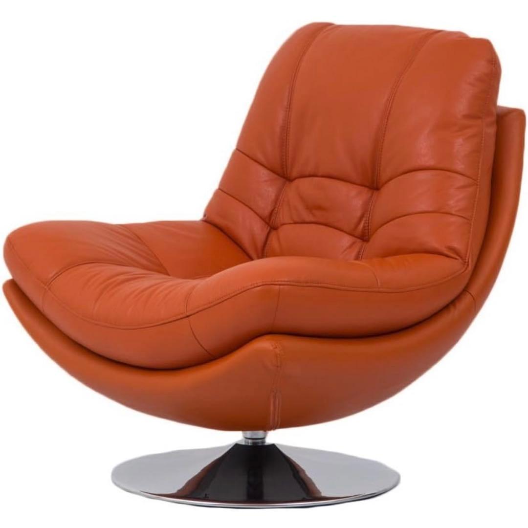 【あ〜】【定価8万】本革ソファ 一人掛け オレンジ 革張り スイベルチェア