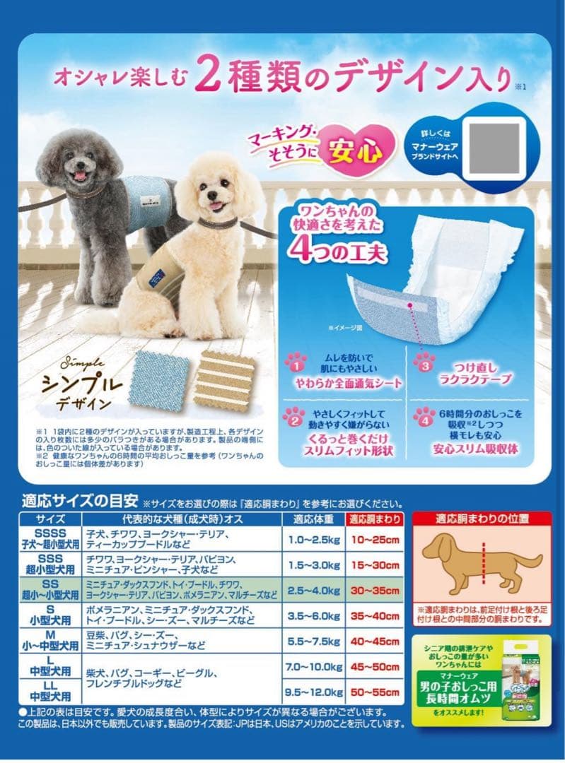 ユニチャーム マナーウェア 男の子ストライプSSサイズ 48枚×8袋