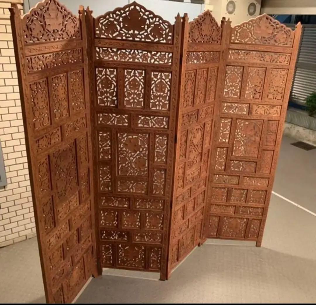 高級紫檀シーシャムウッド 材／186cm／アジアンコロニアル ４連パーティション