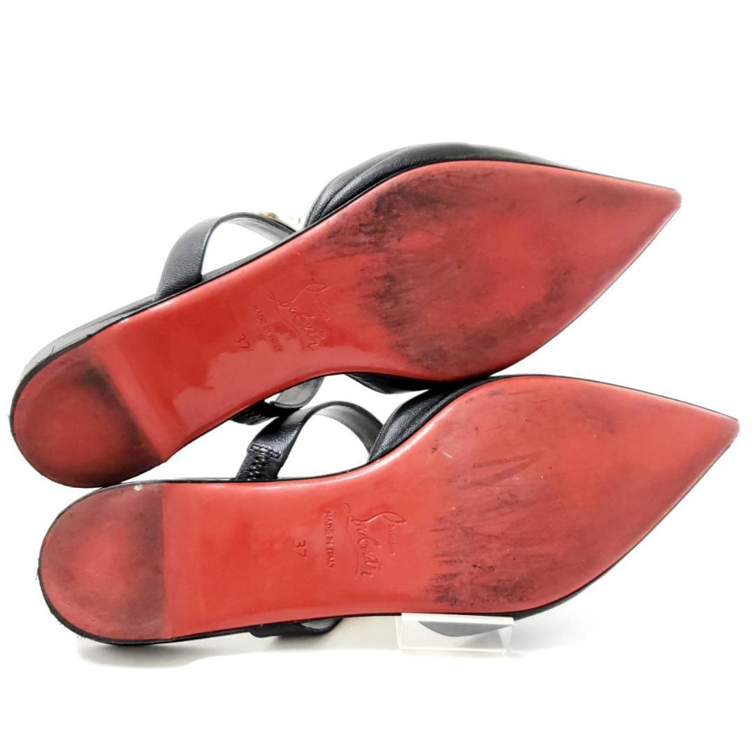 クリスチャンルブタン　ストラップミュール　金具　ポインテッドトゥ　レザー　黒