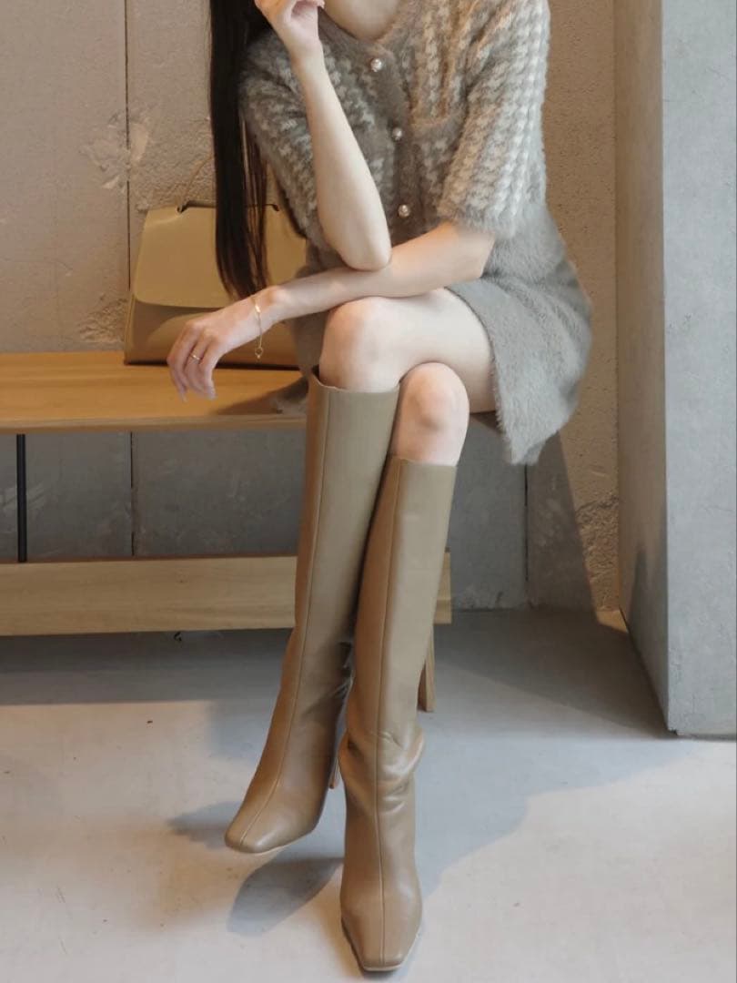 polaura ロゴジップスクエアトゥロングブーツ M 24㎝