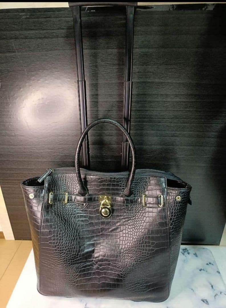 cooco クーコ　クロコ型押しキャリーカート　アルミハンドル　2way 黒