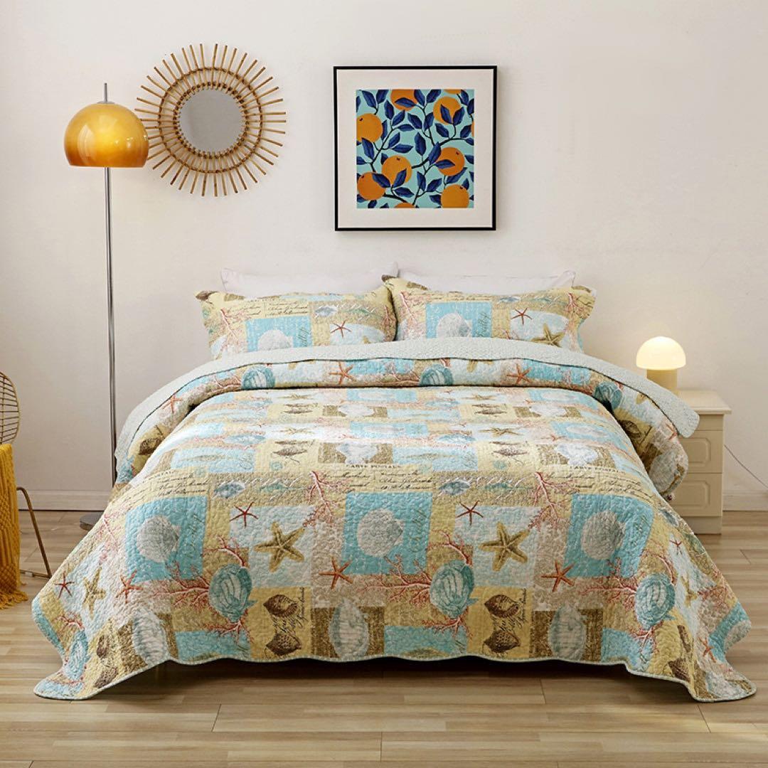 キルトベッドカバー3点セット綿マルチカバー キルティング 285