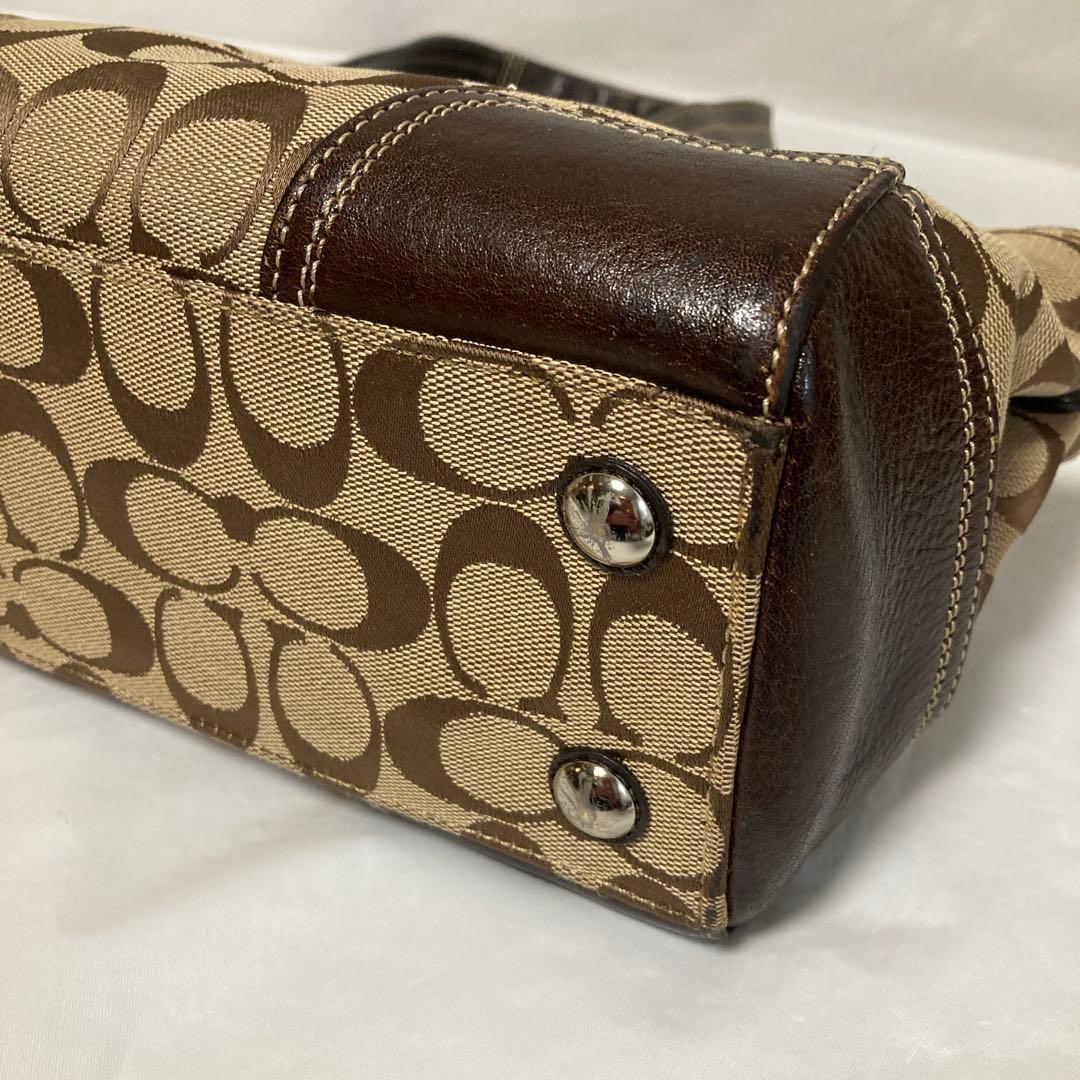 COACHシグネチャー ハンドバッグ.，ターンロック★13975 ブラウン