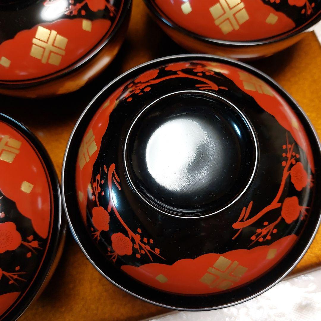 輪島塗正法寺梅椀くり貫き大型五客