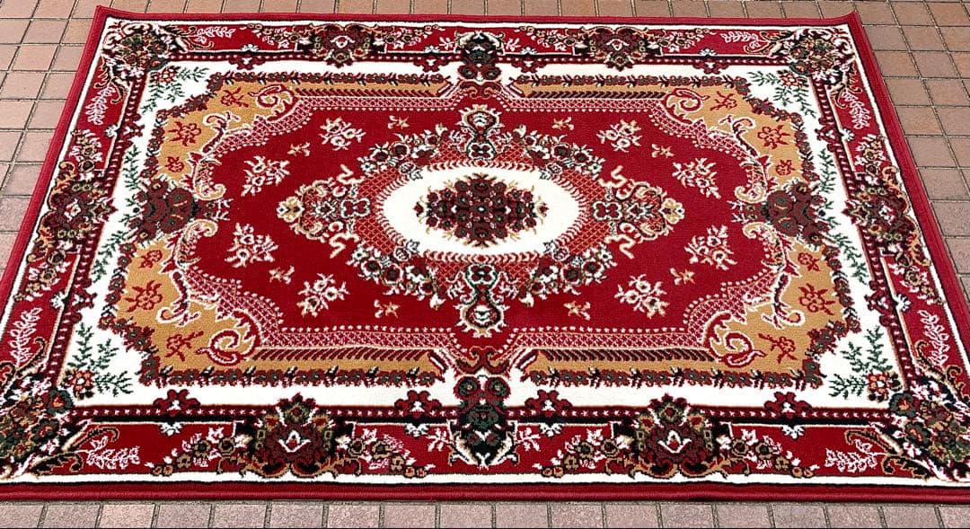 【美品】 ウィルトン織 絨毯 カーペット ラグ レッド 花柄 130×200㎝