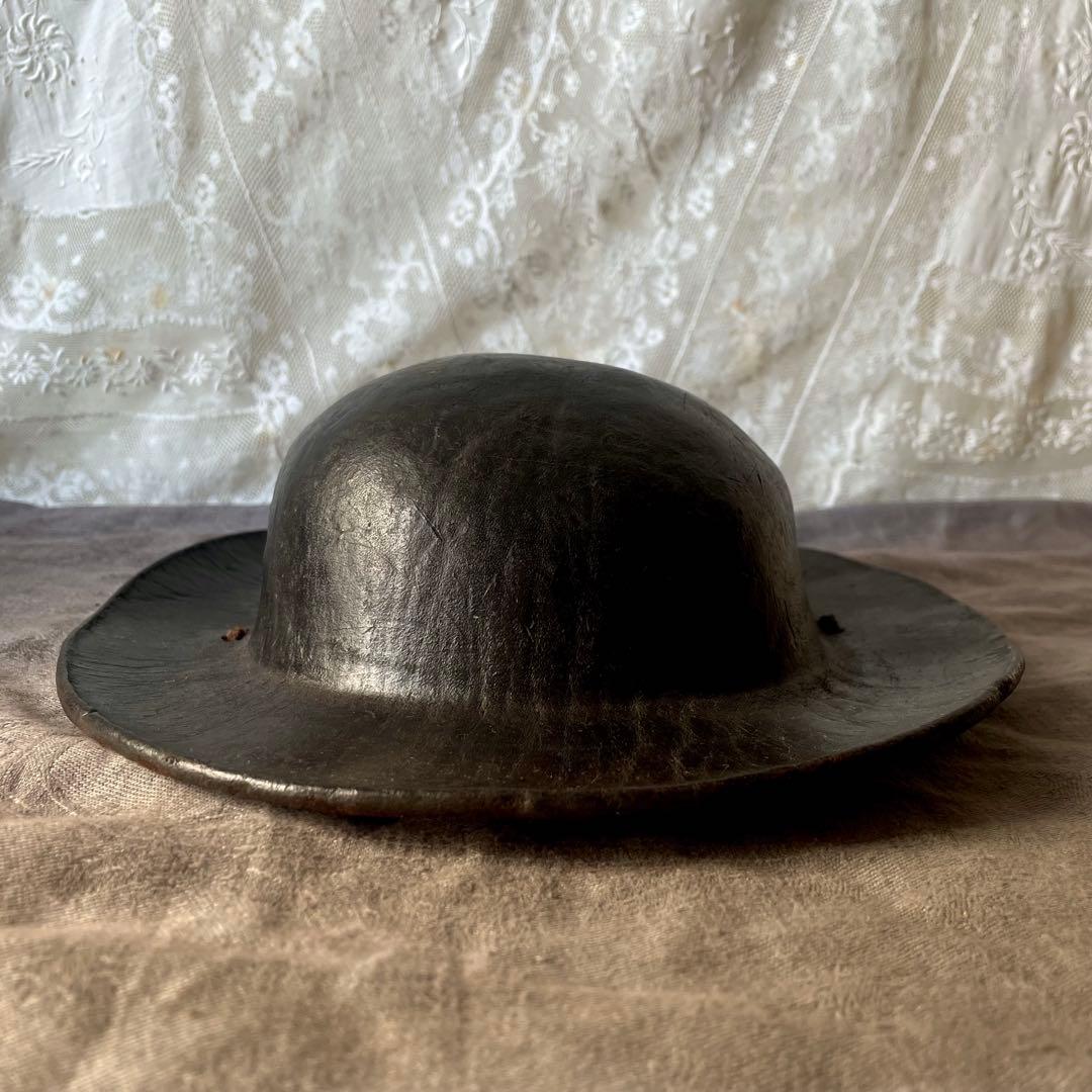 【希少】炭鉱夫帽子　レザーヘルメット　19世紀　フランスアンティーク　コレクター