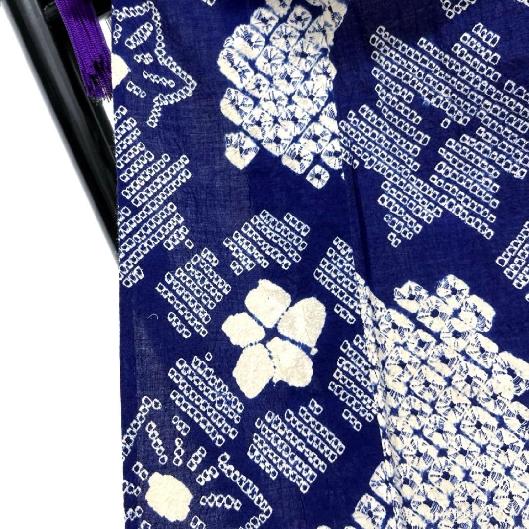 浴衣　有松鳴海絞り　花模様　楓　鹿の子　ネイビー　着物　034a d