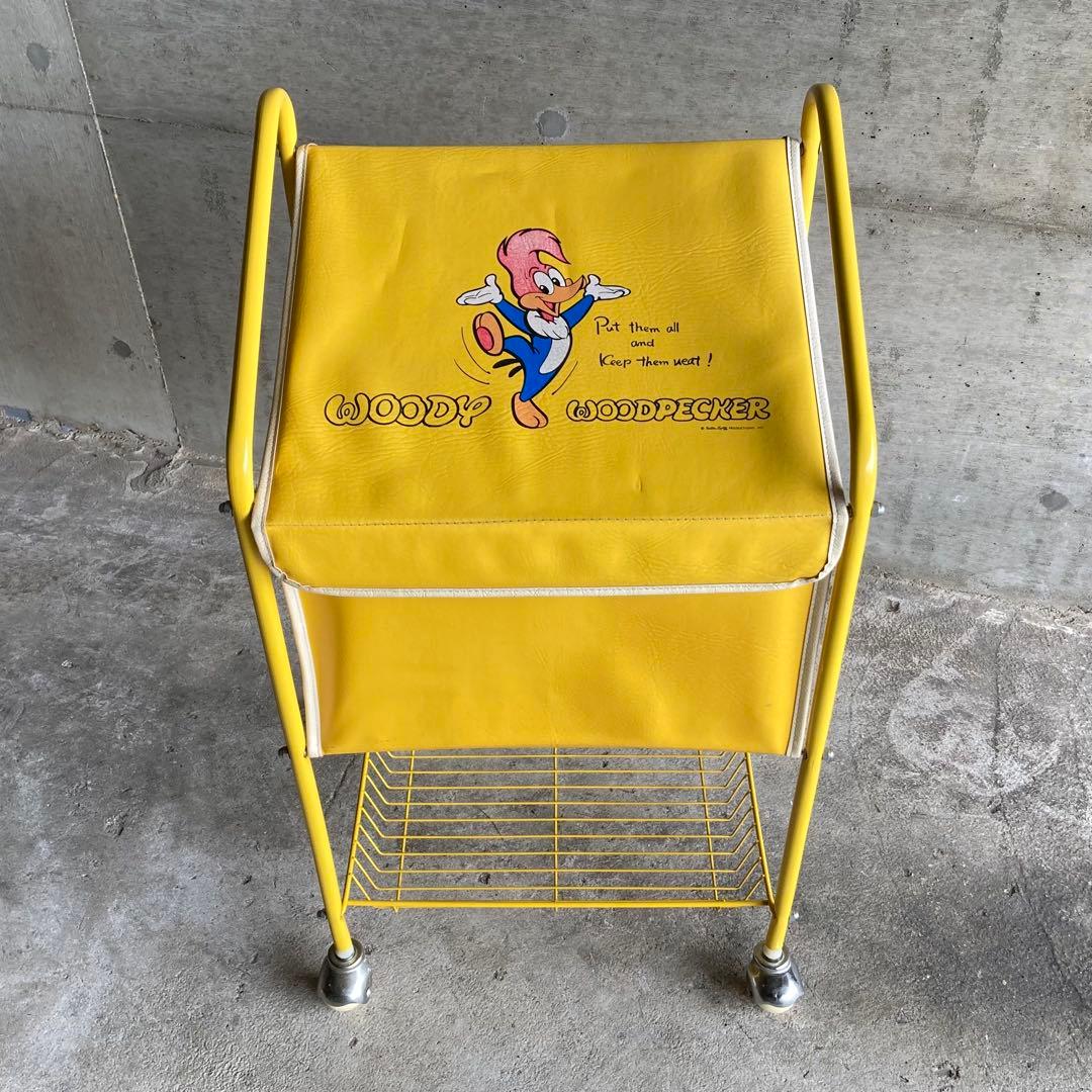 ウッドペッカー ワゴン カート ラック カゴ 収納 黄色 ポップ レア レトロ