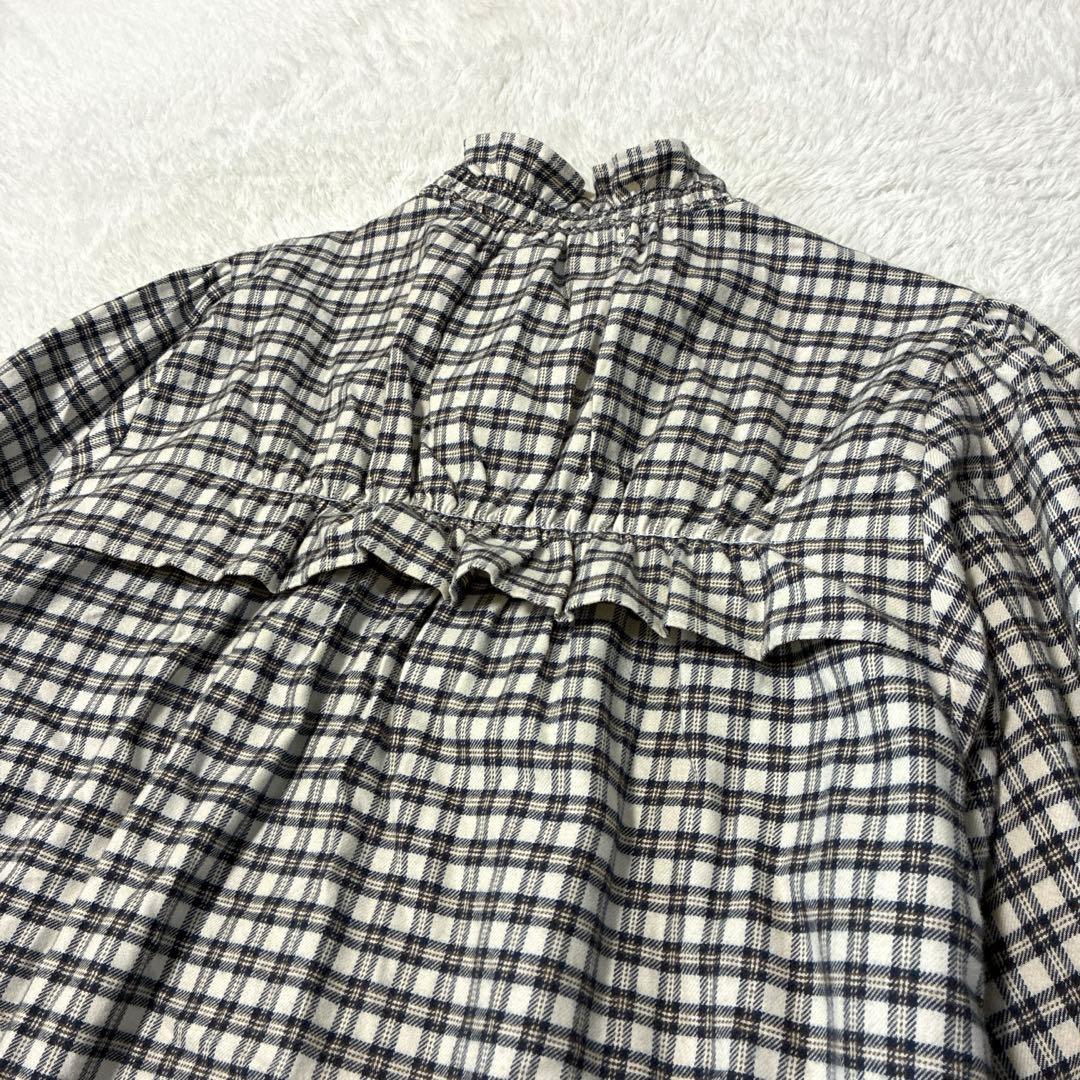 HUG O WAR ハグオーワー　チェックフリルシャツ　アイボリー×ブラック