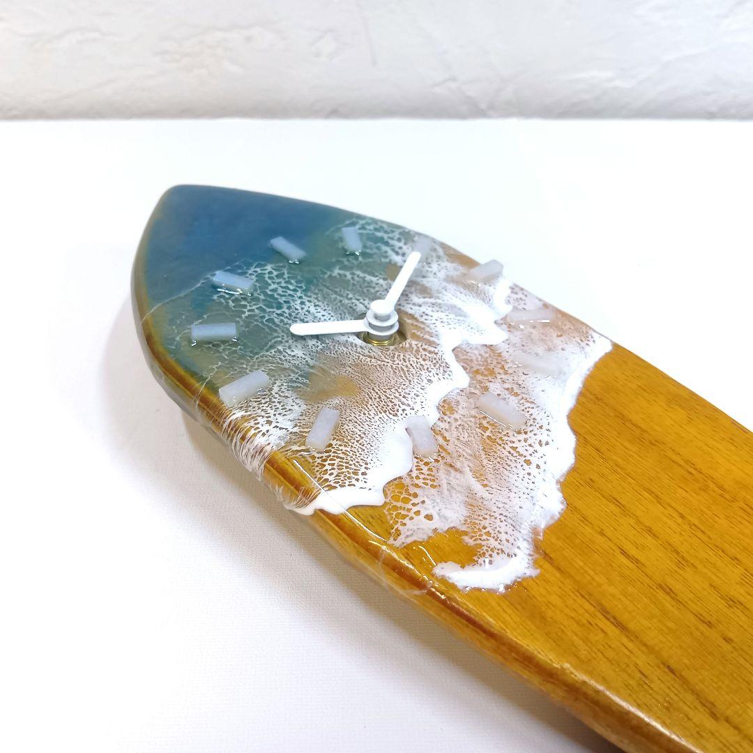 【1105】オーシャンアート　ウッドレジン　サーフボード　時計　インテリア雑貨