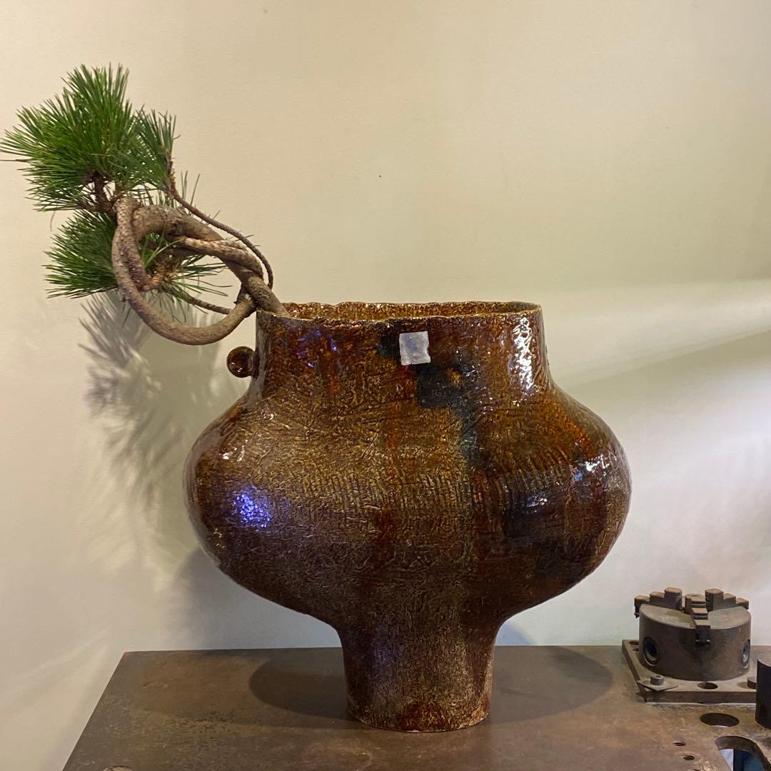 プリミティブでアンバランスな陶器製花器 ビンテージ 古道具