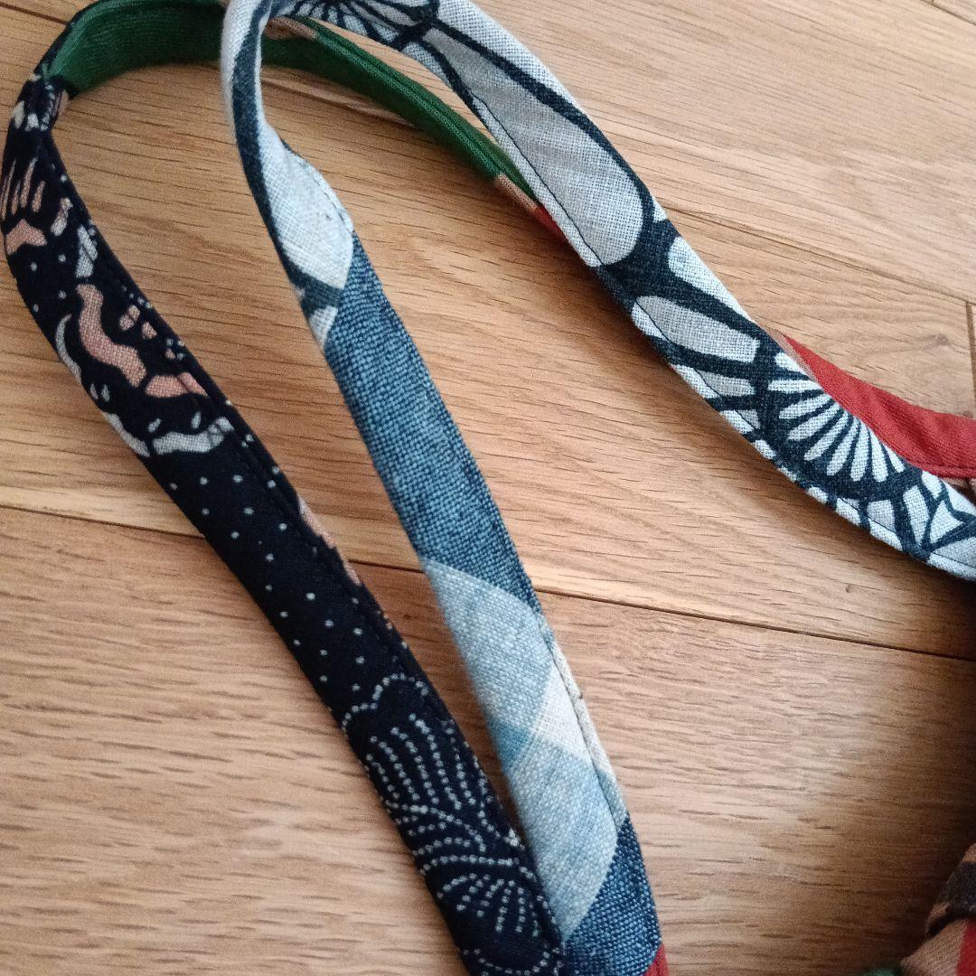 古布鶴亀　グラニーバッグ　鶴亀寿　藍染型染　ハンドメイド　柿渋染め