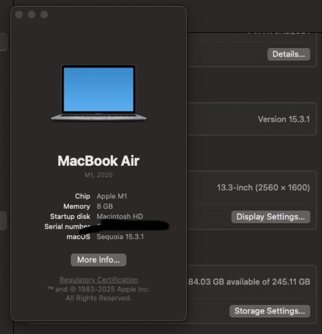 MacBook本体 MacBook Air M1 2020 8G 256G