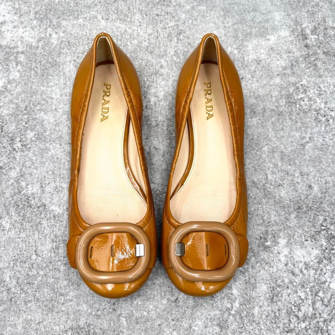 靴 Prada Buckle Flat Pumps Leather 23cm