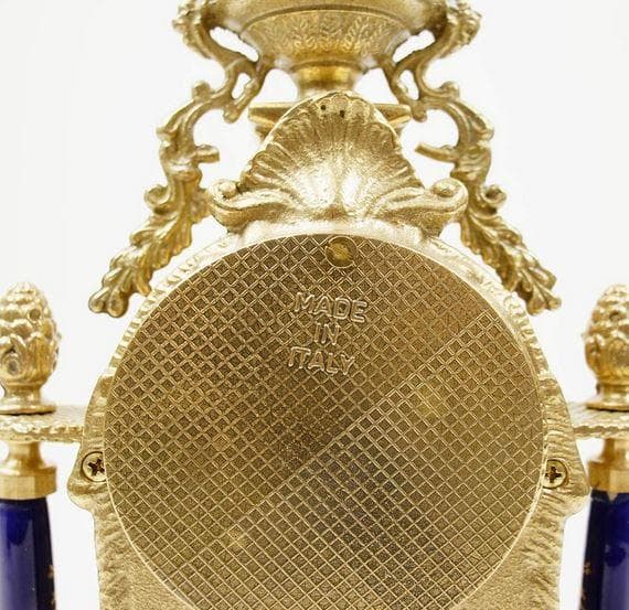 イタリア 時計 キャンドルスタンド 真鍮 磁器 ブルー 425TBG