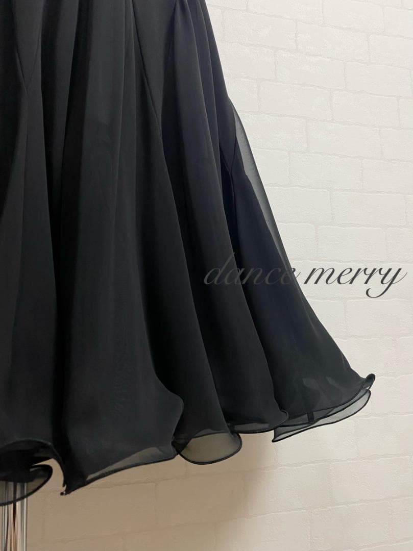 新品　豪華　社交ダンス　スカート　黒　ワルツ　パーティ　クイック　4784