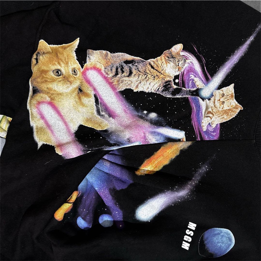 美品MSGM クロップドトレーナースウェット裏起毛ネコキャット猫